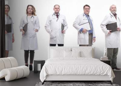 full length group of doctors with notepad isolated Wall mural