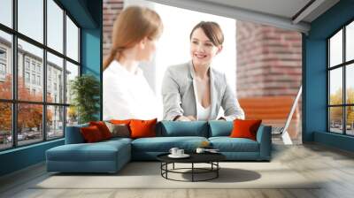 handshake of a Manager, and a client sitting behind a Desk Wall mural