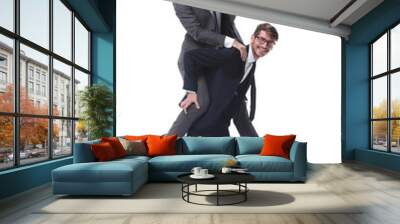 happy businessman carrying his colleague on the piggyback Wall mural