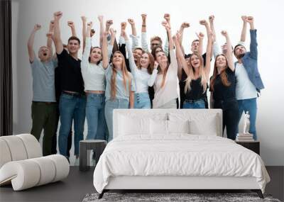 happy group of young people with hands up Wall mural