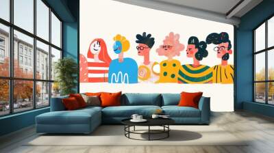 illustration of people in one row Wall mural