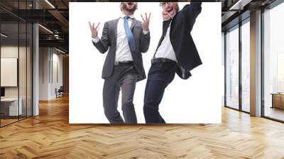 in full growth. two happy dancing young businessmen Wall mural