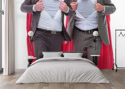 in full growth. two screaming businessman in superhero capes. Wall mural