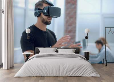 male handsome patient with modern vr goggles Wall mural