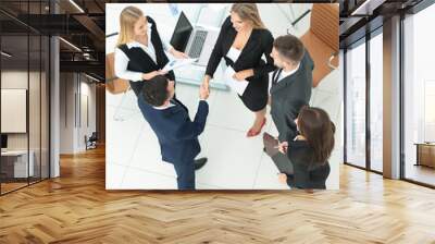 Successful busines team making handshake in an modern office Wall mural