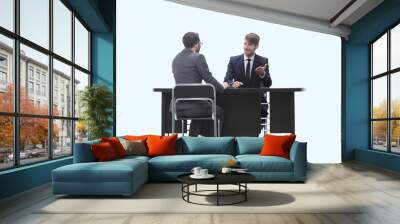 two business people talking sitting at a Desk Wall mural