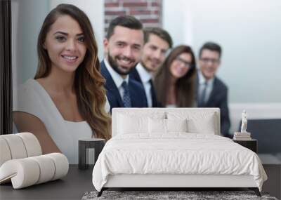 young business woman on the background of the office Wall mural