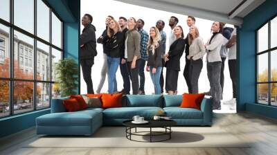 young people look up on a white background Wall mural