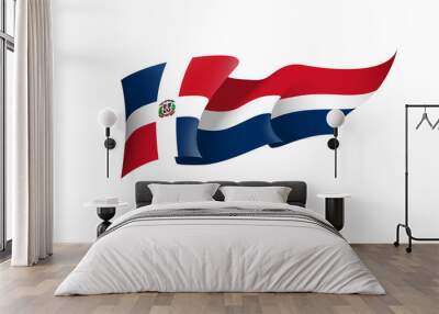 Dominican flag state symbol isolated on background national banner. Greeting card National Independence Day of the Dominican Republic. Illustration banner with realistic state flag. Wall mural