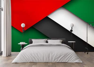 flat paper illustration card Spirit of the union, 48 National day, United Arab Emirates, 2 December. UAE 48 Independence Day background in national flag color theme Celebration banner with ribbon flag Wall mural