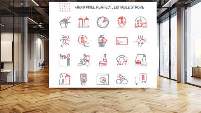 icons set online order and food delivery service for mobile app. meal and drinks express delivery banner isolated on white. outline app symbols fast food. Quality design elements with editable Stroke Wall mural