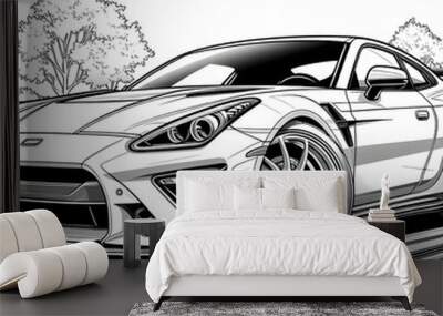 Sport car line art for coloring book page ai generative Wall mural