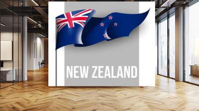 illustration festive banner with state flag of The New Zealand. Card with flag and coat of arms Happy New Zealand Waitangi Day 2021. picture banner February 6 of foundation day Wall mural