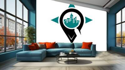 City finder vector logo template. This design use spot and magnifying glass symbol. Wall mural