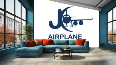 Letter J with airplane vector logo template. Fonts for event, promo, logo, banner, monogram and poster. Alphabet label symbol for branding and identity Wall mural