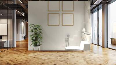 3d render of illustration of bathroom interior modern style. Closet cornerwith frame mock up. Gray cement floor, white marble wall finish and white ceiling. Set 3 Wall mural