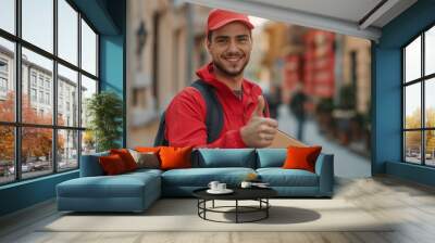 Delivery Man in Red Shirt on the way to Delivery Location Wall mural