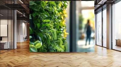 Beautiful green plants wall in the interior of the office, close-up Wall mural