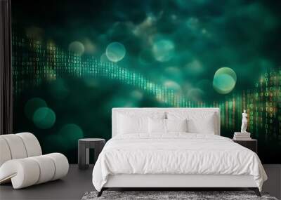 Binary code on a dark green background. Abstract technology concept. Wall mural