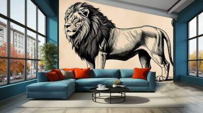 Lion. Hand drawn sketch for your design. Vector illustration. Wall mural