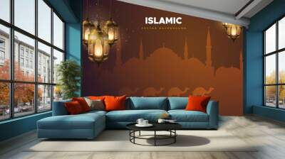 Luxury Islamic background with decorative with hanging lanterns. Wall mural