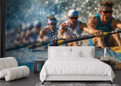 Rowing Team Races on Water. Sports concept Wall mural