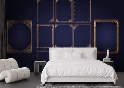 Vector decorative golden frames on luxury blue background. Wall mural