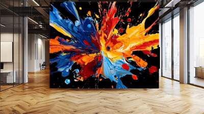 Multi-colored paint in the center of a pure transparent background, with vibrant reds, blues, and yellows.  Wall mural