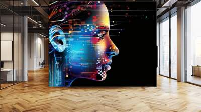 Abstract artwork of human head silhouette with circuit board design Wall mural