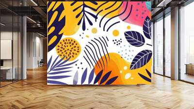 abstract doodle style tropical leaves Wall mural