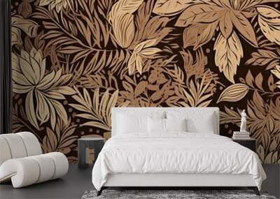 Abstract floral lino cuts of leaves and flowers designed in a random patter Wall mural