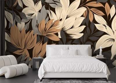 Abstract floral lino cuts of leaves and flowers designed in a random patter Wall mural