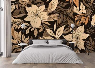 Abstract floral lino cuts of leaves and flowers designed in a random patter Wall mural