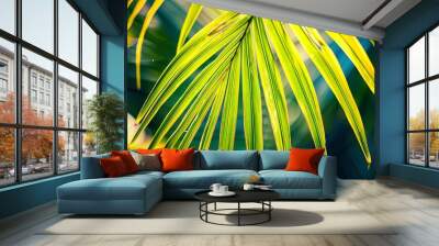 Abstract natural floral Green tropical plant close-up background Wall mural