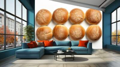 bun bread closeup isolated on white background Wall mural