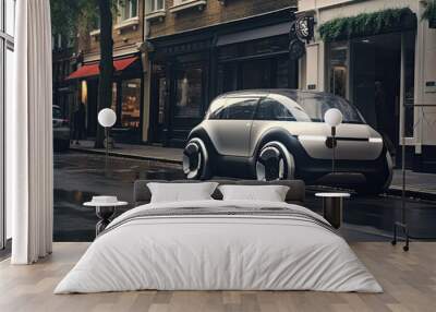 Futuristic car on the street Wall mural