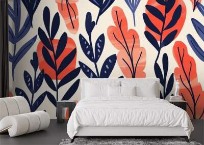 tropical leaves hand drawn doodle style on white background Wall mural