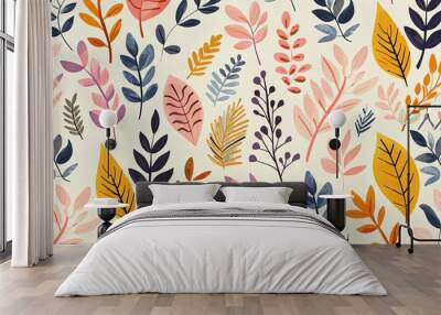 tropical leaves hand drawn doodle style on white background Wall mural