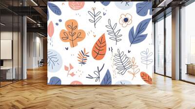 tropical leaves hand drawn doodle style on white background Wall mural