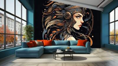 Worrier vector illustration on black background Wall mural