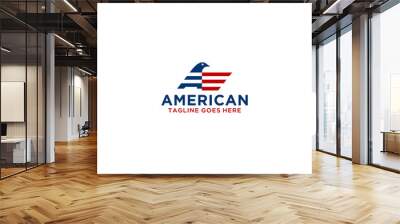 American Flag Emblem Wings logo design Wall mural