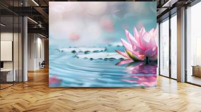 Beautiful pink lotus flower in water with reflection, nature background. Wall mural