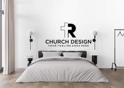 R letter with church logo design Wall mural