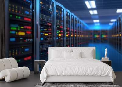 Rows of server racks in a data center. Wall mural