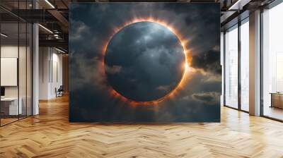 complete solar eclipse under a cloudy sky Wall mural