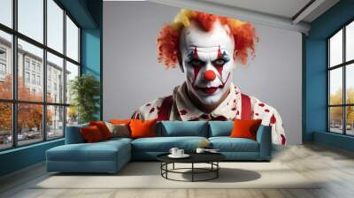 Isolated scary clown on a clear background Wall mural