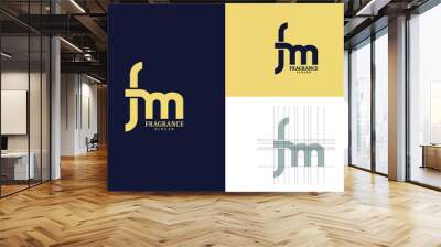 Perfume Logo Design.Luxury Design.Letter f And Letter m Are Used.Fragrance.Clean And Simple.Business.Gold and Purple colors are used.Grid system.Elegant. Wall mural