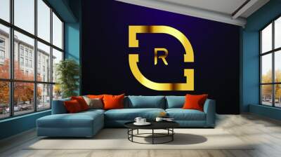 Premium luxury Vector elegant gold and  font Letter R Template for company logo with monogram element 3d Design Wall mural