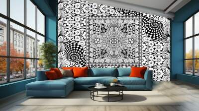 ethnic bandana print with ornamental border. Vintage textile col Wall mural