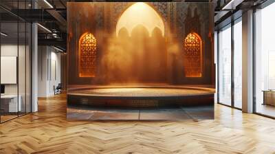 Illustration of Ramadan Kareem background with mosque Islamic style arches and Arabic patterns. Wall mural